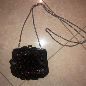Brighton Brown Black Leather Flower Purse